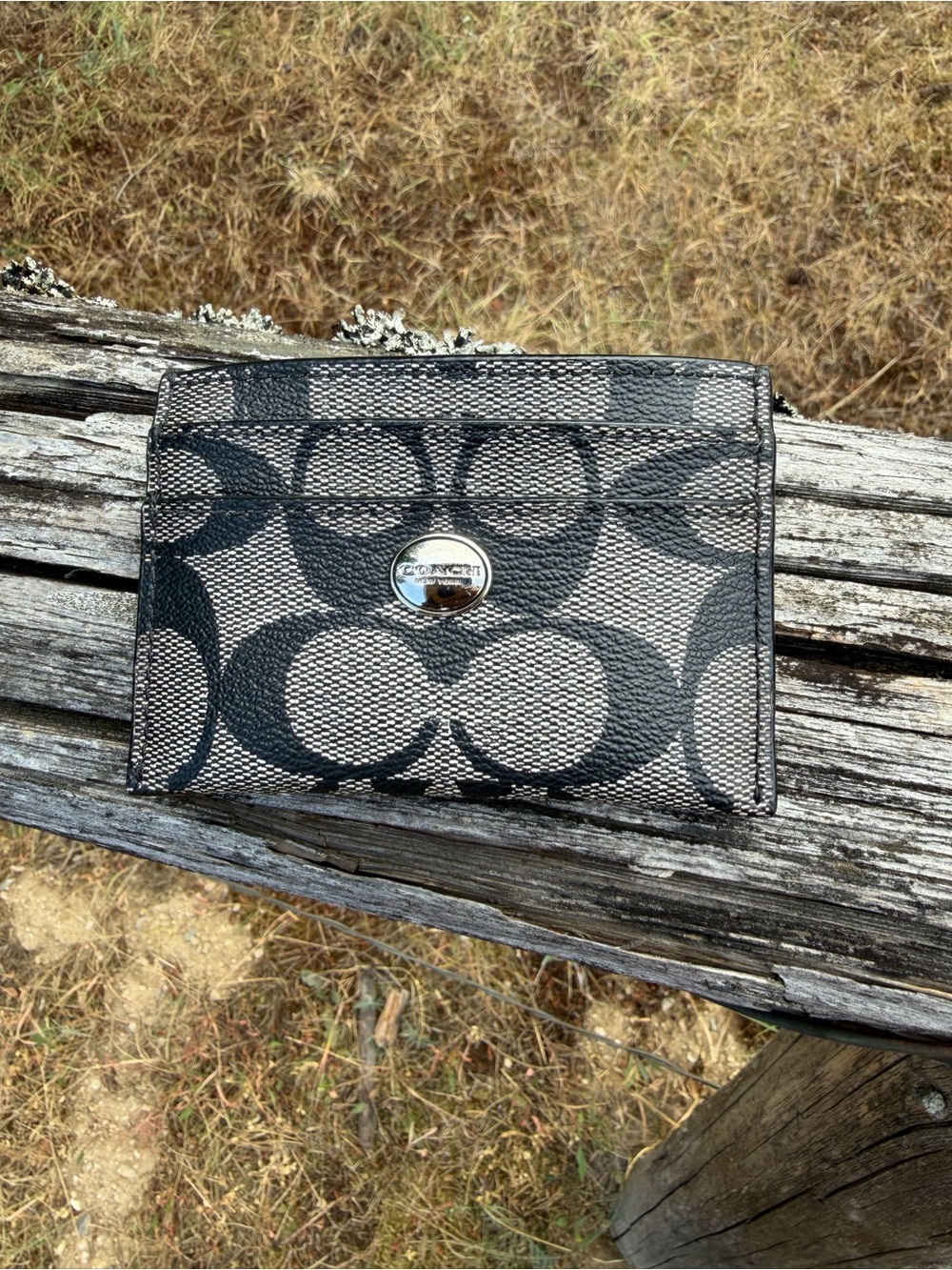 Coach Black and Gray Signature Canvas Card Case